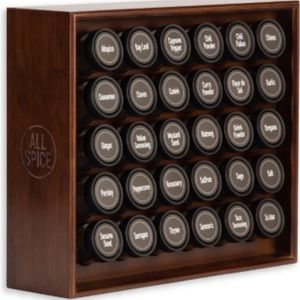 AllSpice Wood Spice Rack, Includes 30 4oz Jars- Walnut Stain
